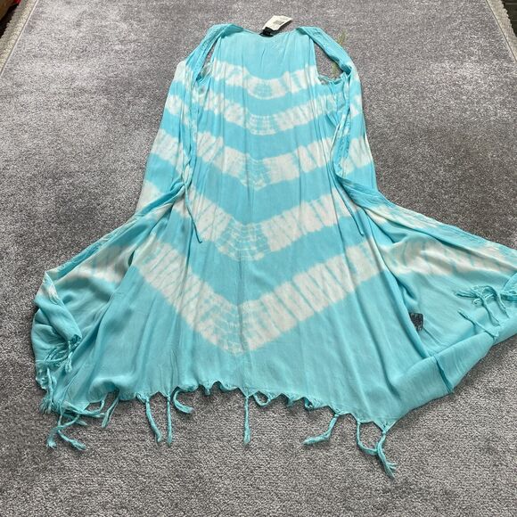 Exist Swimwear Beach Cover Up Womens Free Size Aqua Tie Dye Tassel Rayon NWD New - Picture 1 of 16